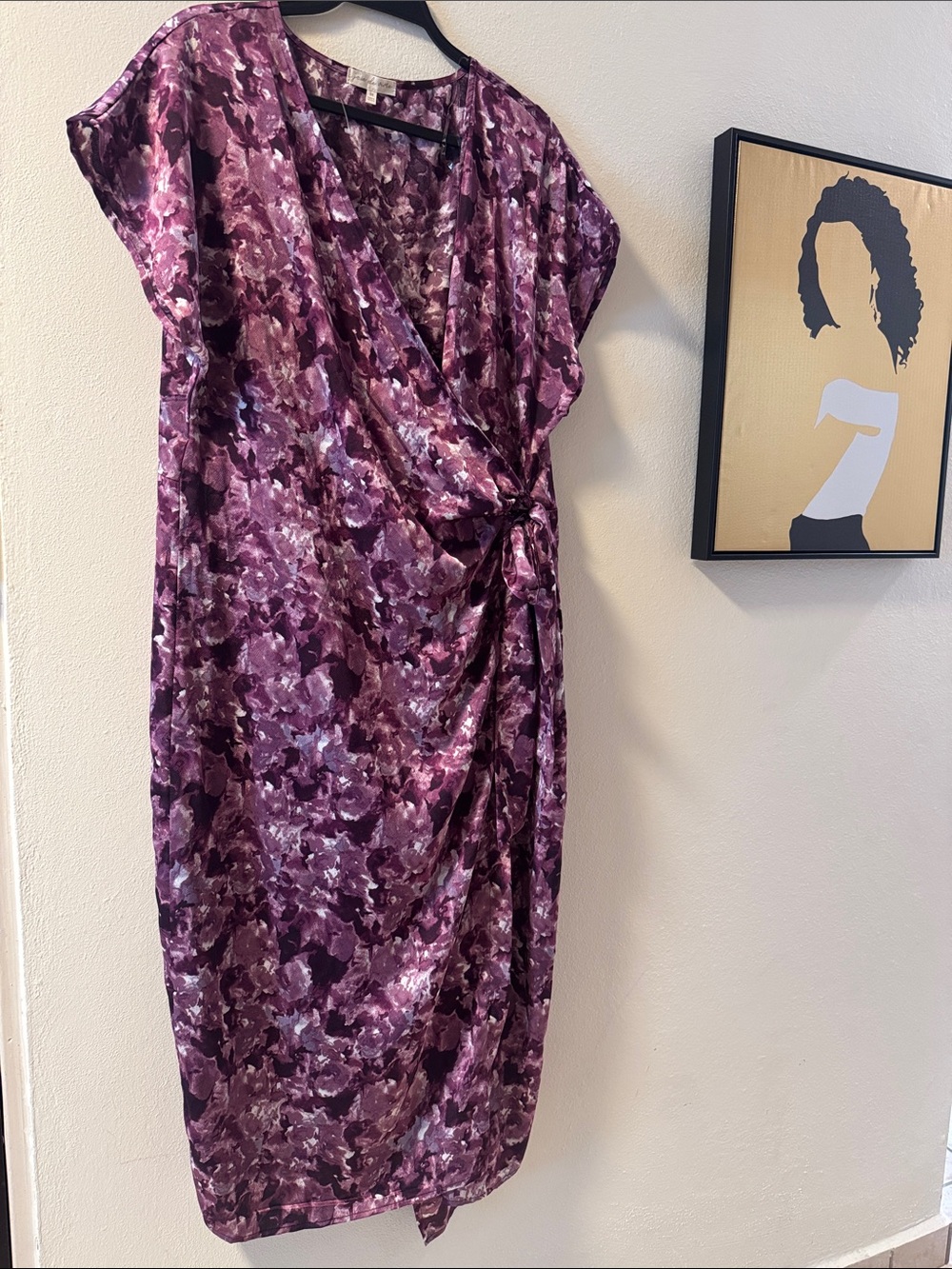 NWOT-Floral Wrap-Front Midi Dress in Purple